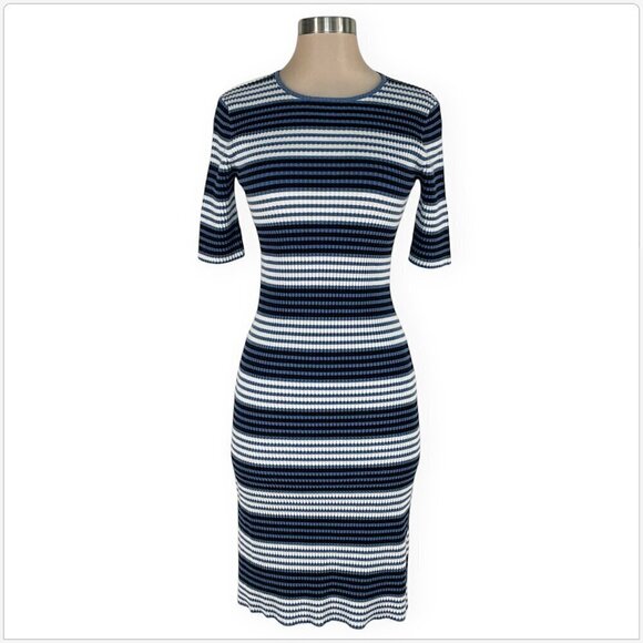 Worth W by Worth Ribbed Striped Stretch Knit Sweater Dress Bodycon P Petite - Picture 1 of 4